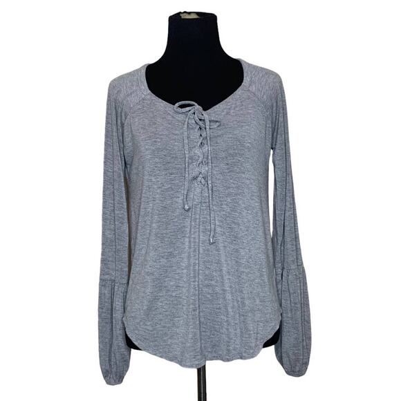 Chaser Brand Grey Lace Up Bishop Long Sleeve Boho top size XS - Picture 1 of 11